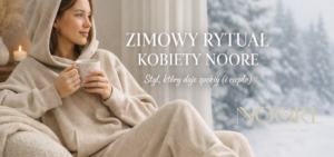 Zimowy rytuał kobiety NOORE – ciepły komplet dresowy damski w spokojnym, zimowym wnętrzu